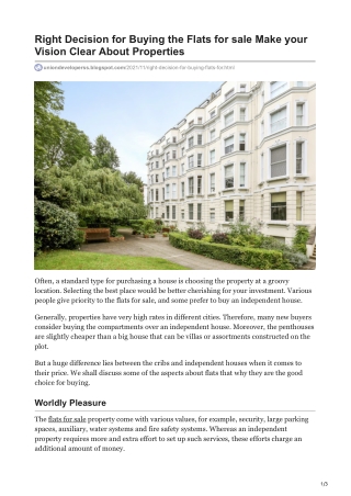 Right Decision for Buying the Flats for sale Make your Vision Clear About Properties