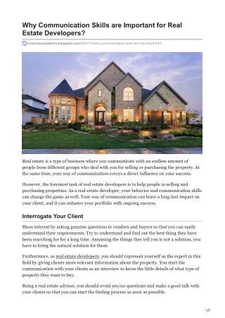 Why Communication Skills are Important for Real Estate Developers