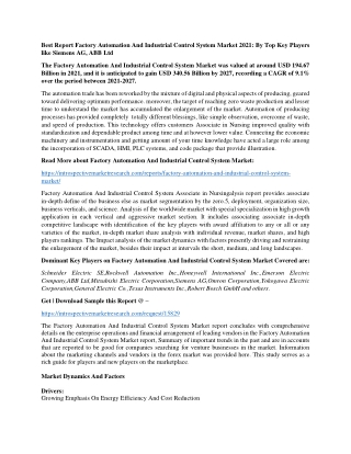 Best Report Factory Automation And Industrial Control System Market 2021