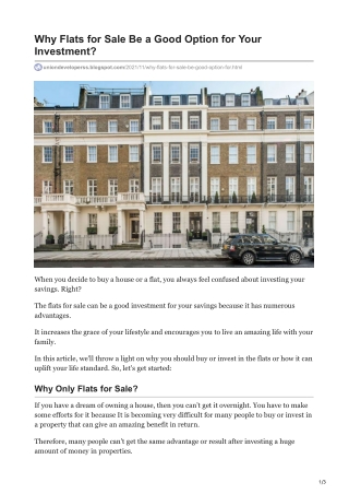 Why Flats for Sale Be a Good Option for Your Investment