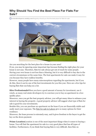 Why Should You Find the Best Place For Flats For Sale
