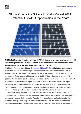 Global Crystalline Silicon PV Cells Market 2021 | Potential Growth, Opportunitie