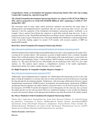 Comprehensive Study on Formulation Development Outsourcing Market