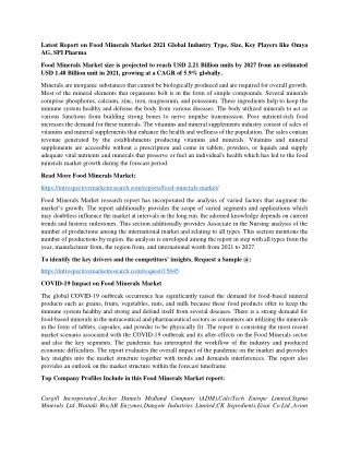 Latest Report on Food Minerals Market