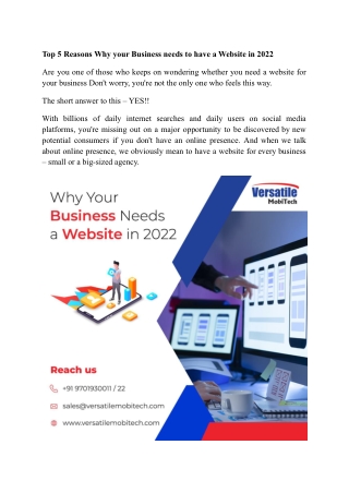 Top 5 Reasons Why your Business needs to have a Website in 2022