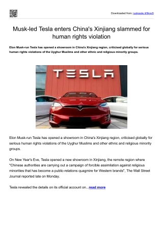 Musk-led Tesla enters China's Xinjiang slammed for human rights violation