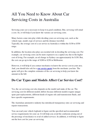 All You Need to Know About Car Servicing Costs in Australia