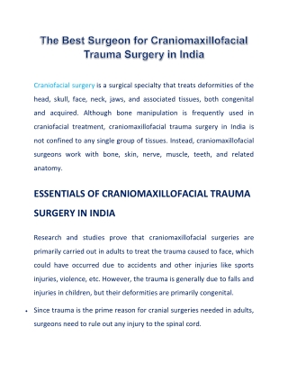The Best Surgeon for Craniomaxillofacial Trauma Surgery in India