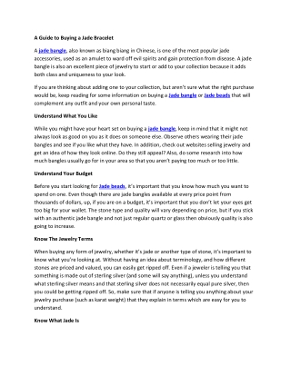 A Guide to Buying a Jade Bracelet