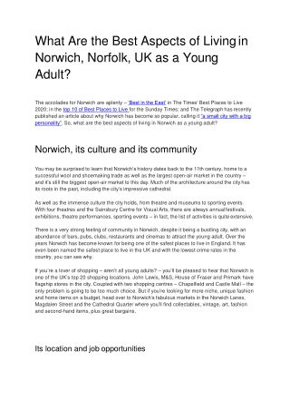 What Are the Best Aspects of Living in Norwich, Norfolk, UK as a Young Adult?