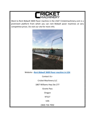 Rent Bidwell 3600 Paver Machine in Usa  Cricketmachinery.com