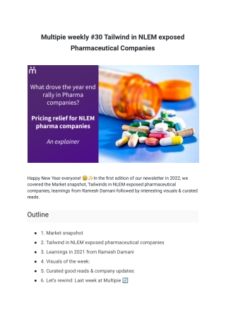Multipie weekly #30 Tailwind in NLEM exposed Pharmaceutical Companies
