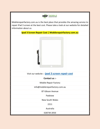 Ipad 3 Screen Repair Cost | Mobilerepairfactory.com.au