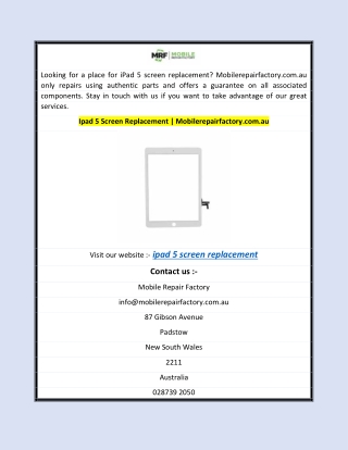 Ipad 5 Screen Replacement  Mobilerepairfactory.com.au