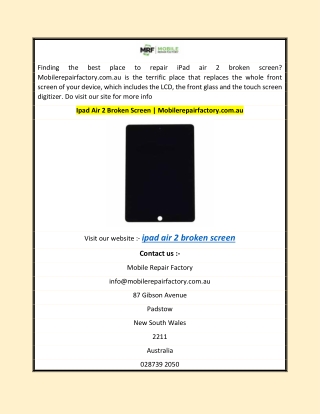 Ipad Air 2 Broken Screen  Mobilerepairfactory.com.au