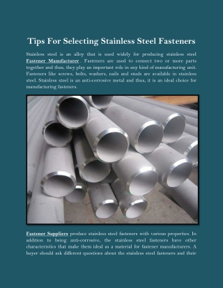 Tips For Selecting Stainless Steel Fasteners