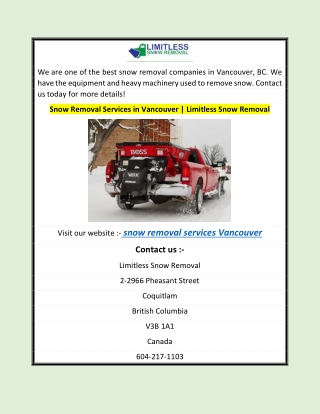 Snow Removal Services in Vancouver | Limitless Snow Removal