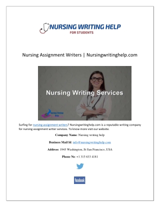 Nursing Assignment Writers | Nursingwritinghelp.com