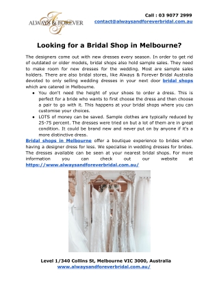 The most stunning collection of wedding dresses in Melbourne