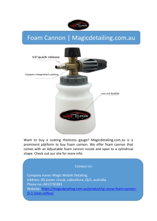 Foam Cannon | Magicdetailing.com.au