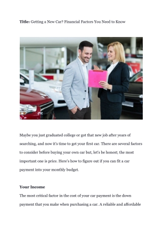 Getting a New Car? Financial Factors You Need to Know