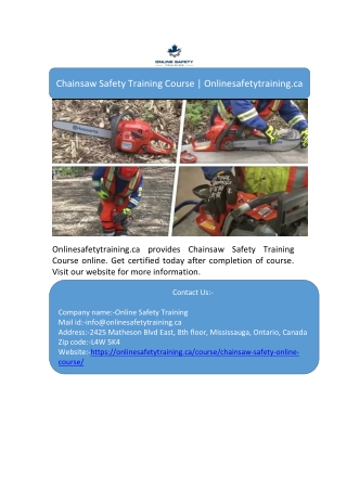 Chainsaw Safety Training Course | Onlinesafetytraining.ca