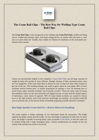 The Crane Rail Clips – The Best Way for Welding Type Crane Rail Clips