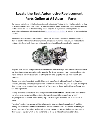 Locate the Best Automotive Replacement Parts Online at AS Auto Parts