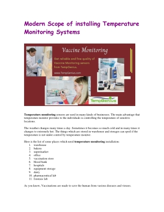 Modern Scope of installing Temperature Monitoring Systems