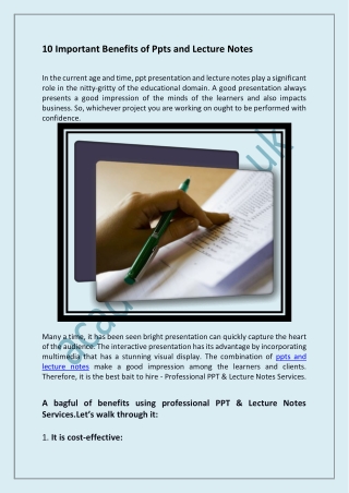 10 Important Benefits of Ppts and Lecture Notes