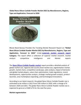 Global Nano Silicon Carbide Powder Market By Region, Forecast to 2026