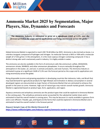 Ammonia Market Analysis and Incremental Opportunity Assessment till 2025