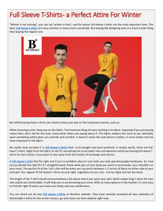 Full Sleeve T-Shirts - a Perfect Attire For Winter