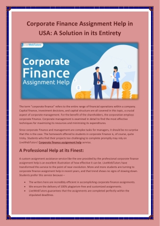 Corporate Finance Assignment Help in USA A Solution in its Entirety