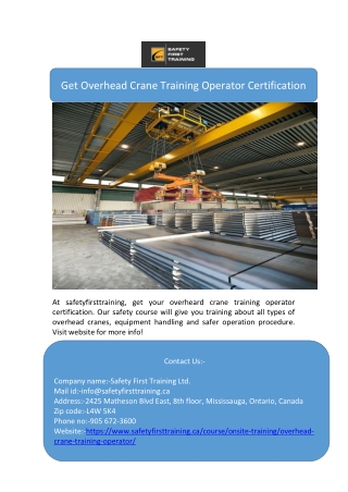 Get Overhead Crane Training Operator Certification