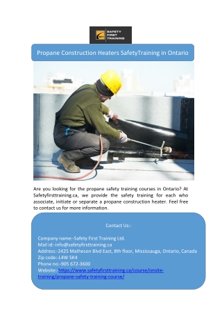 Propane Construction Heaters SafetyTraining in Ontario