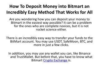 How To Deposit Money into Bitmart an Incredibly Easy Method That Works for All