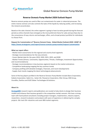 Reverse Osmosis Pump Market Forecasts to 2028