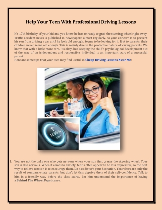 Help Your Teen With Professional Driving Lessons