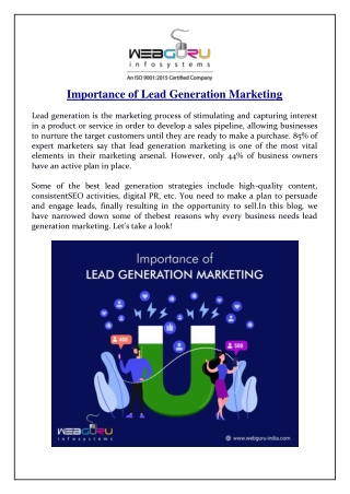 Importance of Lead Generation Marketing