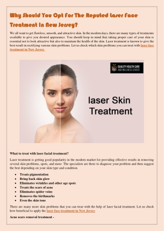 Why Should You Opt For The Reputed Laser Face Treatment In New Jersey