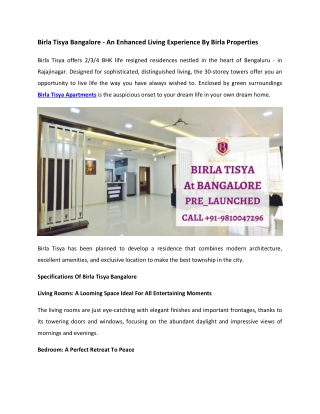 Birla Tisya Bangalore - An Enhanced Living Experience By Birla Properties