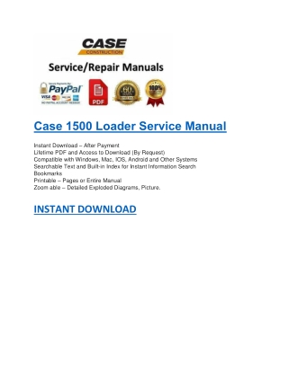Case 1500 Loader Service Manual