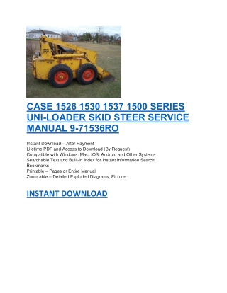 CASE 1526 1530 1537 1500 SERIES UNI-LOADER SKID STEER SERVICE MANUAL 9-71536RO
