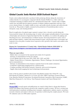 Global Caustic Soda Market Overview Analysis and Growth