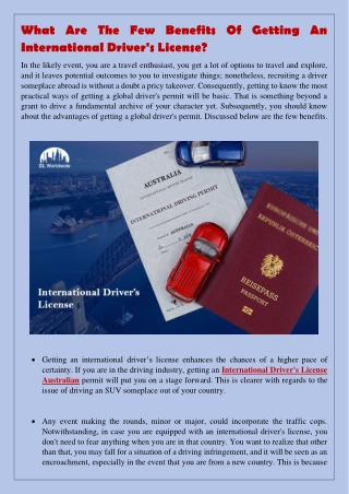 What Are The Few Benefits Of Getting An International Driver