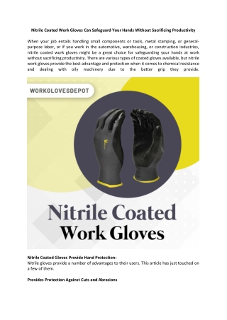 Nitrile Coated Gloves Can Safeguard Your Hands Without Sacrificing Productivity