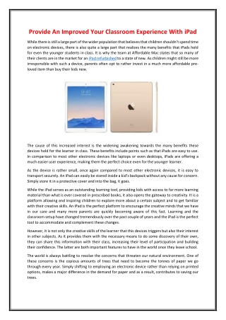Provide An Improved Your Classroom Experience With iPad
