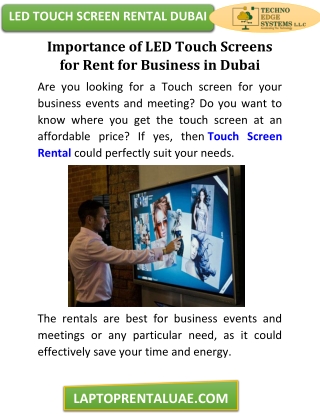Importance of LED Touch Screens For Rent for Business in Dubai