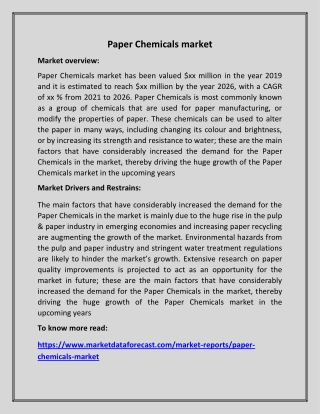 Paper Chemicals market PDF